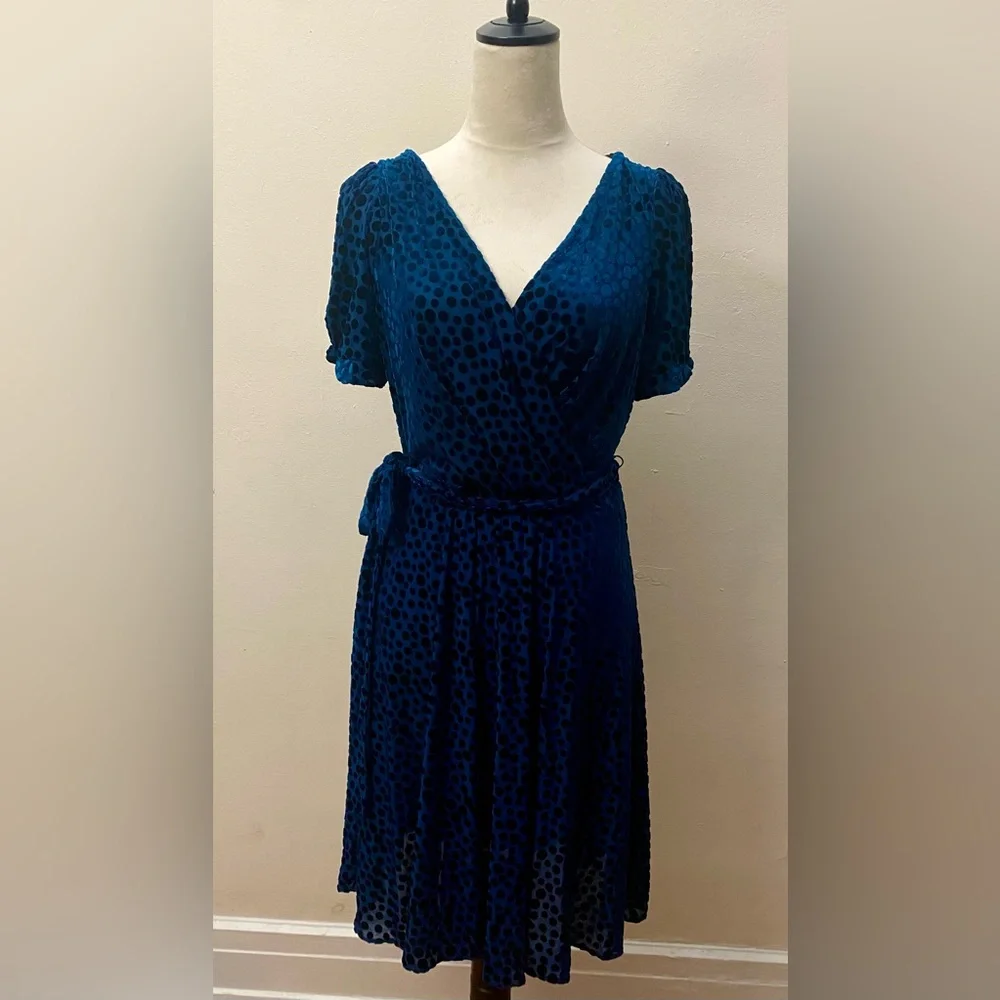 DKNY Navy Polka Dot Midi Dress - Picture 3 of 9